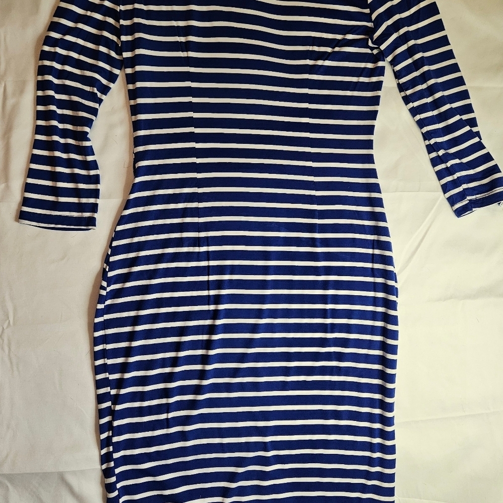Rephyllis Womens Blue & White Striped Bodycon Dress With 3/4 Sleeves Size Medium - Picture 9 of 9